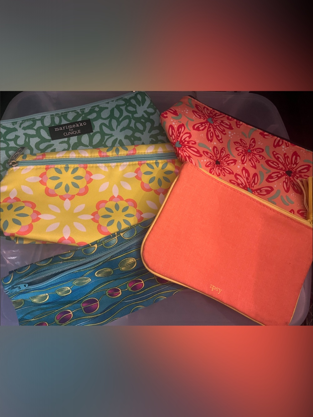 Clinique Blue/Green Cosmetic Pouch with 4 other must have pouches 70